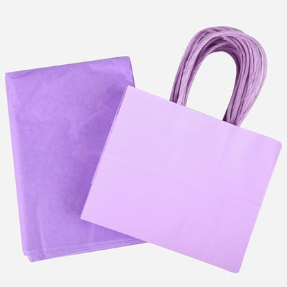 DjinnGlory 24 Pack Mini Tiny Small Lavender Purple Paper Gift Bags with Handles 6x5x2.5 Inch and 24 Tissue Paper for Merchandise Wedding Baby Shower Birthday Party Favors Goodies - color: Purple