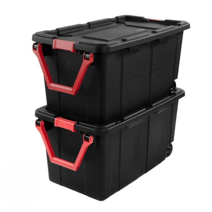 40 gallon plastic storage box, gray stackable storage container with snap-on lid, suitable for garage, attic, basement and warehouse.
