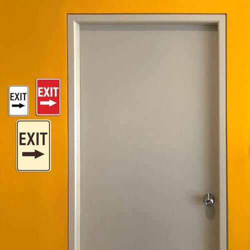 Signs ByLITA Portrait Round Exit Right Arrow Sign with Adhesive Tape, Mounts On Flat Surface (Black/Silver) - Small - color: Black / Silver, size: 4 x 6" - Small (1 Pack)