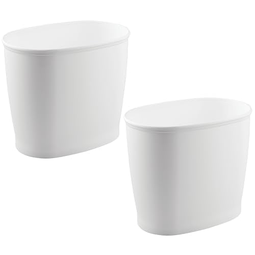 iDesign Slim Plastic Bathroom Trash Can, 2-Pack, White - color: White, style: Pack of 2