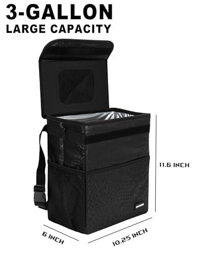 SIBOFUEGO Sturdy Car Trash Can with Lid, Collapsible, Leak-Proof, 3 Gallon - color: Black Leopard, size: 3 Gallons