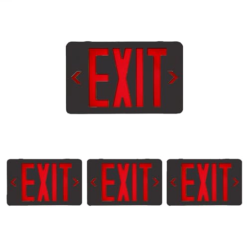 4 Pack LED Emergency Exit Sign, Universal Mount OSHA Compliant - color: Black Red, size: 4 Pack
