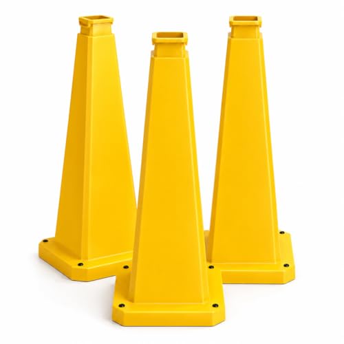 BESEA 3 Pack 36 Inch Yellow Traffic Cones with Weighted Base - color: Yellow, size: 36INCH