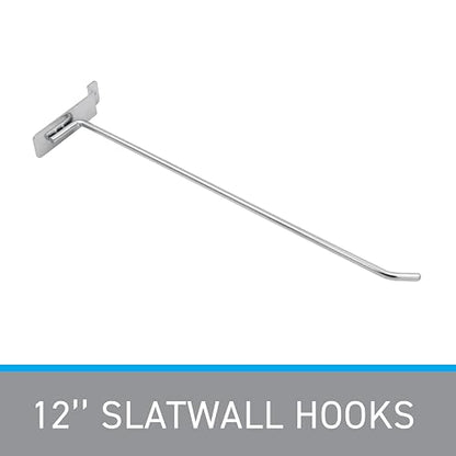 SSWBasics 12" Slatwall Hooks - Chrome - Pack of 50