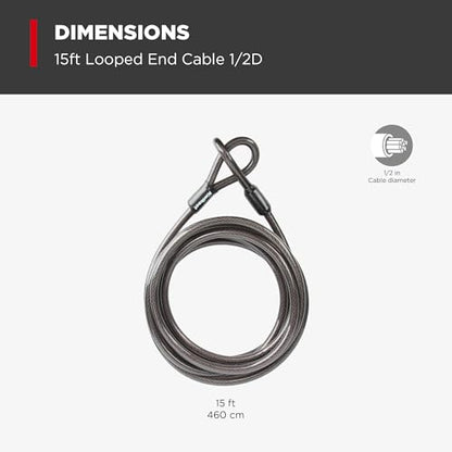 Kwikset Looped End Security Cable, 15 ft, 1/2 in Diameter, Steel, Black - size: 1/2" Diameter