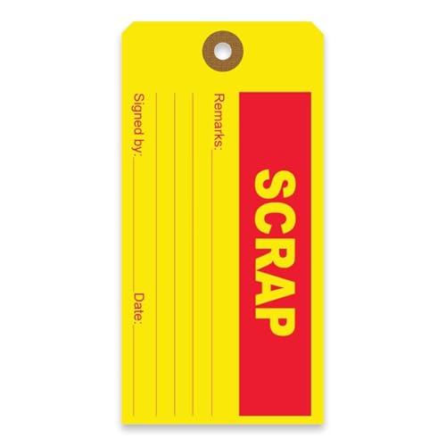 Tags 4 Less Production Quality Control Hang Tags – Equipment Preventative Maintenance Labels, for Easy Record-Keeping for Inventory Status (Scrap, Pack of 100) - color: Scrap