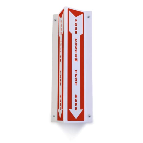 SmartSign Custom Two-Sided V-Shaped Projecting Sign with Down Arrow Design, 18 x 4 inch, Add Your Own Text, 120 mil Polished Acrylic, Made in USA - color: #6. Custom Message White Acrylic