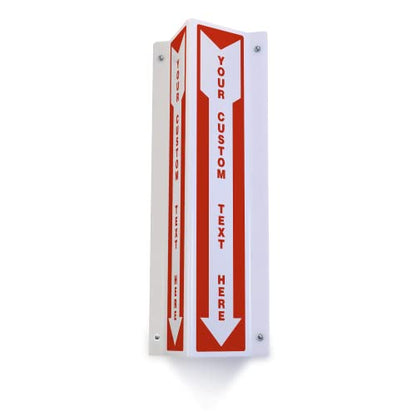 SmartSign Custom Two-Sided V-Shaped Projecting Sign with Down Arrow Design, 18 x 4 inch, Add Your Own Text, 120 mil Polished Acrylic, Made in USA - color: #6. Custom Message White Acrylic