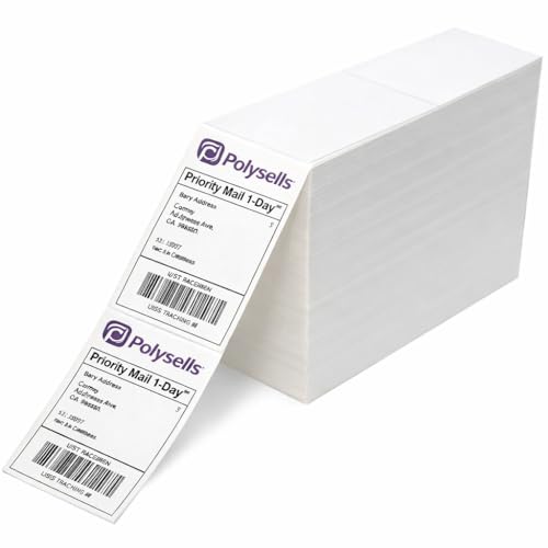 POLYSELLS 2 Stacks 4000pcs 4x6 Direct Thermal Shipping Labels White Perforated Fanfold Lables, 2000 Labels per Stack - Commercial Grade - style: 2 Stacks I 4000 Labels