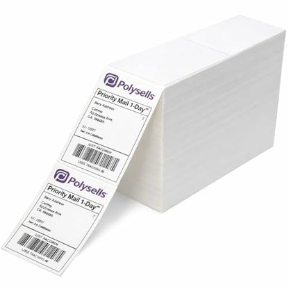 POLYSELLS 2 Stacks 4000pcs 4x6 Direct Thermal Shipping Labels White Perforated Fanfold Lables, 2000 Labels per Stack - Commercial Grade - style: 2 Stacks I 4000 Labels