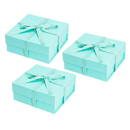 Blue Gift Boxes with Lids Pack of 3, 6x6x3 Inch Small Gift Box with Ribbon - color: Blue-3P