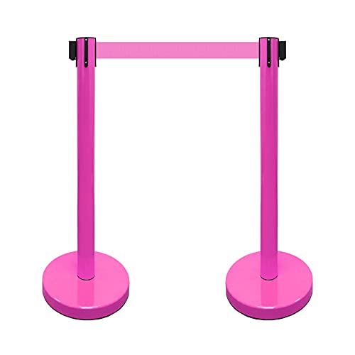 VIP Crowd Control Retractable Belt Stanchion Queue Safety Barrier Set, 36" Ht, 78" Belt (2 M.Pink Posts Pink Belt) - color: 2 M.Pink Posts Pink Belt