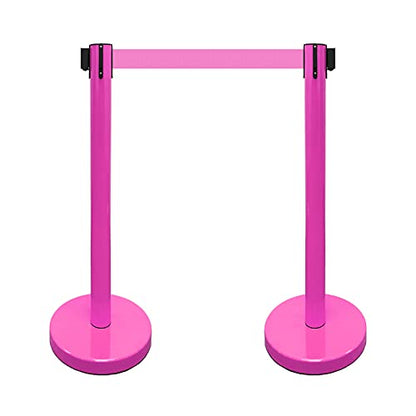 VIP Crowd Control Retractable Belt Stanchion Queue Safety Barrier Set, 36" Ht, 78" Belt (2 M.Pink Posts Pink Belt) - color: 2 M.Pink Posts Pink Belt