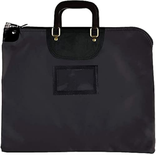 BankSupplies HIPAA Locking Courier Bags with Handles & Card Holder - Black - 19W x 15H - Durable Laminated Nylon Fabric with Metal Pop Up Lock - color: Black- with handle