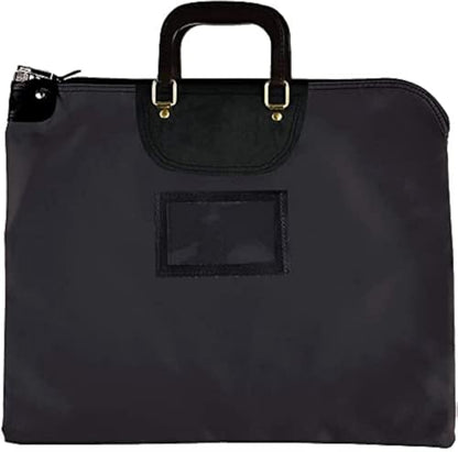BankSupplies HIPAA Locking Courier Bags with Handles & Card Holder - Black - 19W x 15H - Durable Laminated Nylon Fabric with Metal Pop Up Lock - color: Black- with handle