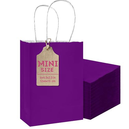 qiqee 24PCS Mini Gift Bag with Handles Bulk 4.5"x2.5"x6" Gift Bags Light Purple Bags Multiple Uses - color: Light Purple