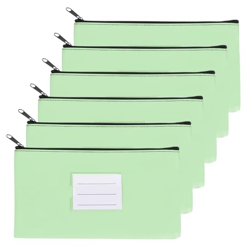 PATIKIL 11x6" Money Bank Deposit Bag with Zipper, 6 Pcs Leatherette Coin Check Wallet Pen Pouch Bag with Clear Window for Office Travel, Green - color: Green