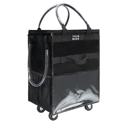 Reusable Grocery Bag with Wheels, Medium Black Rolling Tote - color: Black, size: Medium