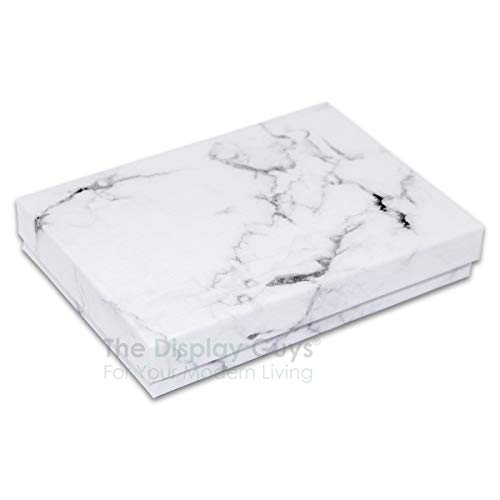 TheDisplayGuys 25 Cardboard Gift Jewelry Boxes w/Paddings #53-5.4x3.9x1 - color: Marble White