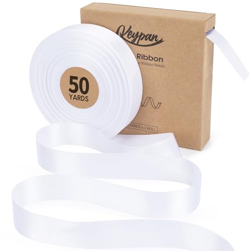 Keypan White Satin Ribbon, 1 Inch, 50 Yards - color: White, size: 1"