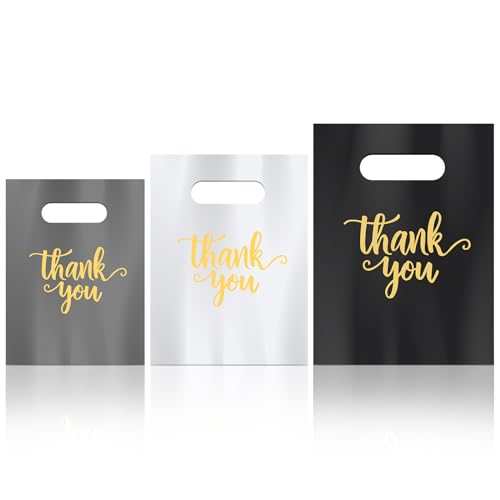 Eersida 200 Pcs Thank You Bags for Small Business, Gray, White, Black - color: Gray, White, Black