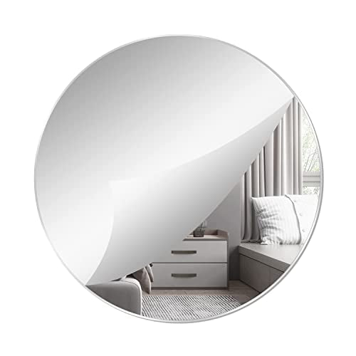 12'' Round Wall Mirror Tiles Self Adhesive Circle Mirror for Wall - size: 12"L x 12"W