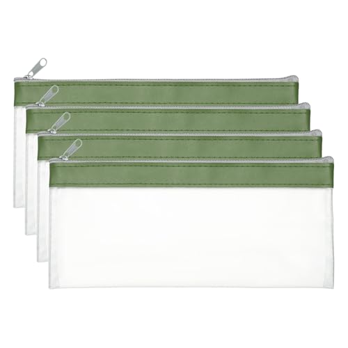 PATIKIL 8.7x3.9 Inch Money Bags with Zipper, 4 Pcs Clear PVC Cash Deposit Bank Pouch Envelopes Makeup Bag Check Wallet for Coin Cosmetics Bill, Green - color: Green