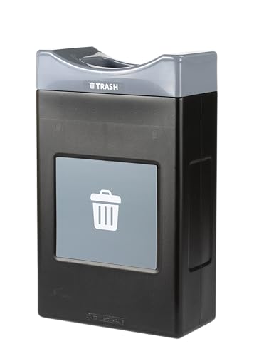 Commercial Zone Avante™ Series Made in The USA, Black Trash Container, 30-Gallon Shallow, Gray Trash Panel, Gray Lid, Open Top, Liner Included