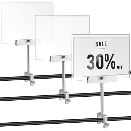 FoldTier 3 Set Aluminum Alloy Sign Holder Clamp with 5.5 x 7 Acrylic Frame - color: Silver, size: 5.5 x 7 Inches