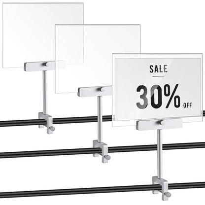 FoldTier 3 Set Aluminum Alloy Sign Holder Clamp with 5.5 x 7 Acrylic Frame - color: Silver, size: 5.5 x 7 Inches