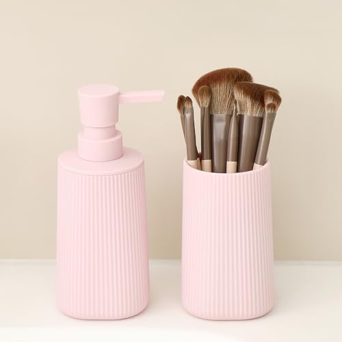 YAUKPH Bathroom Soap Dispenser and Toothbrush Holder Striped Pink - color: Striped Pink