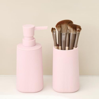 YAUKPH Bathroom Soap Dispenser and Toothbrush Holder Striped Pink - color: Striped Pink