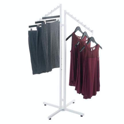 SSWBasics White 2-Way Clothing Display Rack - Sleek Retail Clothing Rack with Slant Arms for Garment Display (48"-72"H 3" Increments) - Sturdy Clothes Rack for Boutique, Thrift Store, and Retail