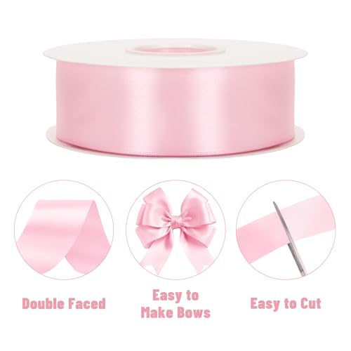 KINGLAKE Double Faced Light Pink Satin Ribbon - 1-1/2 Inch x 50 Yards - color: Pink