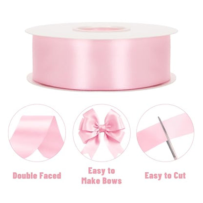KINGLAKE Double Faced Light Pink Satin Ribbon - 1-1/2 Inch x 50 Yards - color: Pink