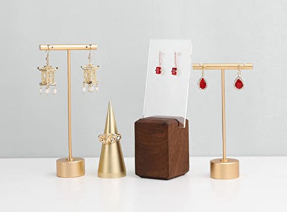 Gold Metal Small Earring T Bar Stand Retail Display Holder, Retail Jewelry photography props for Show【Gold-Round Base Height 4.5"】 - color: Gold, size: Low