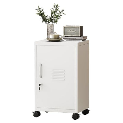 pozdeg 24.4" H White Lockable Rolling Metal Storage Locker - color: White, size: 11.8"D x 13.8"W x 24.4"H