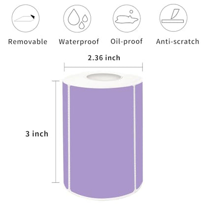 2×3 Inch Purple Removable Thermal Labels,Self-Adhesive Square Direct Thermal Labels,300 Sheets per Roll with Perforated Lines - color: Purple, size: 2×3 inch