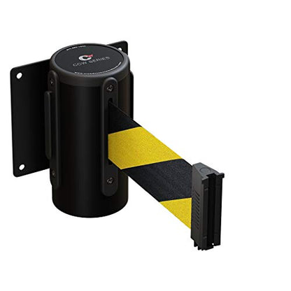 Crowd Control Warehouse WMB-125 Fixed Wall Mount Retractable Belt Barrier - color: Black and Yellow, size: Solid Color