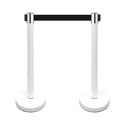 VIP Crowd Control Retractable Belt Stanchion Queue Safety Barrier Set, 36" Ht, 78" Belt (2 WHT Posts Black Belt) - color: 2 WHT Posts Black Belt