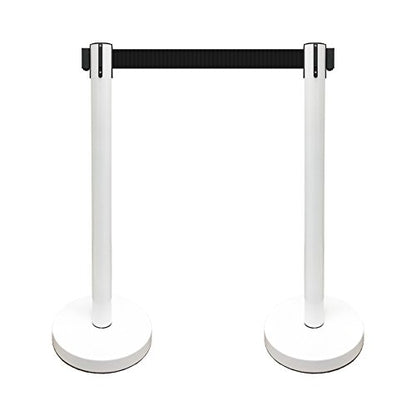 VIP Crowd Control Retractable Belt Stanchion Queue Safety Barrier Set, 36" Ht, 78" Belt (2 WHT Posts Black Belt) - color: 2 WHT Posts Black Belt