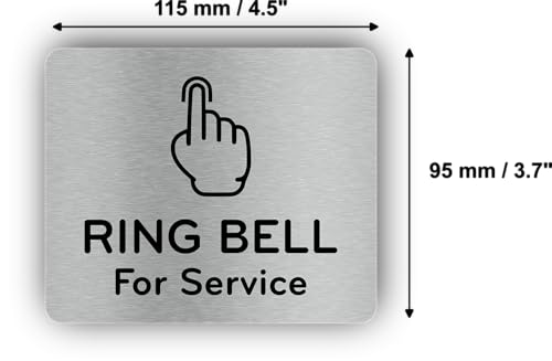 Ring Bell For Service Sign Adhesive Waterproof Sticker or Door Notice, SILVER/GOLD/BLACK engraved with Universal Icon Symbol and Text (Small Size 4.7" x 3.9") (Silver) (Pack of 2) - size: 5 inches by 4 inches (Pack of 2)