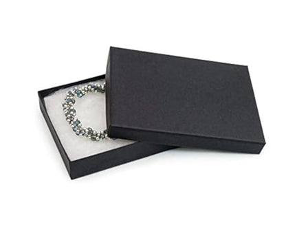 RJ Displays 25 Piece Pack Black Matte Cotton Filled Lidded Jewelry Gift Box Necklace, Belt Buckle, Pendant, Brooch, Bracelet, Bangle, anklet, Pocket Watch - Size 5.25" X 3.75" X 1" Inch - color: Black Matte