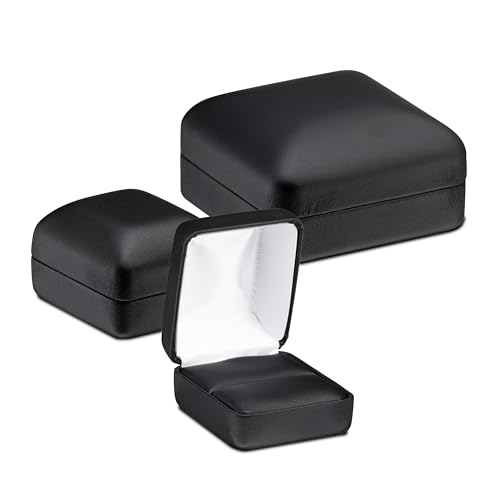ALLUREPACK Pendant Necklace Box – Black PU Leather Rounded Jewelry Gift Box with Satin Top & Chain Slit – Luxury Pendant Display Case for Wedding, Anniversary, Birthday - color: Black, size: Pendant