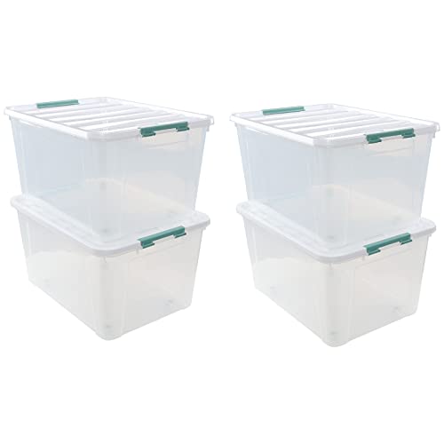 85 Qt Clear Plastic Storage Bins with Lids, 4 Pack Wheeled Boxes - size: 85 Quart