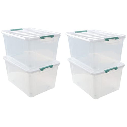 85 Qt Clear Plastic Storage Bins with Lids, 4 Pack Wheeled Boxes - size: 85 Quart