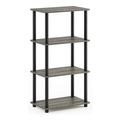 Furinno Turn-N-Tube No Tool 4-Tier Storage Shelf, Narrow, French Oak Grey/Black - color: French Oak Grey/Black, size: 4-Tier Round Tube