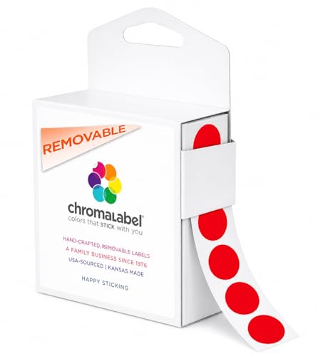 ChromaLabel Sticker Dots, 3/4 Inch Round Red Labels - 1000 Removable Stickers per Dispenser Box, Ideal for Arts & Crafts - Color Coding Labels - color: Red, size: 3/4"