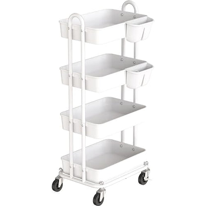 Simple Houseware 4-Tier Rolling Utility Cart with Hanging Bucket, White - color: White, size: 4-Tier