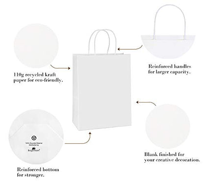 BagDream Kraft Paper Bags with Handles 10x5x13 Inch White 100 Pack Bulk - color: White